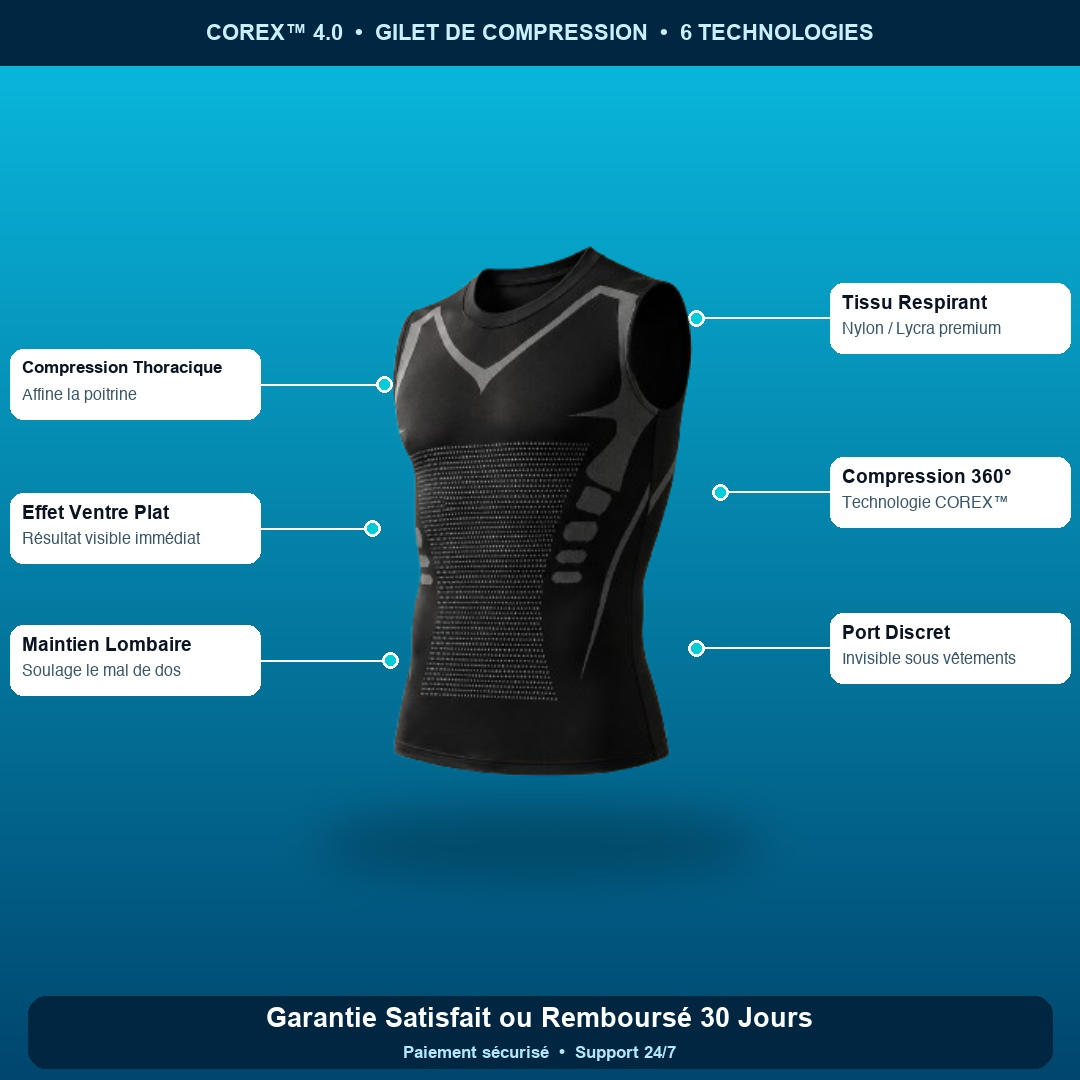 COREX™ 4.0 — Plus besoin de rentrer le ventre. Il reste plat tout seul.